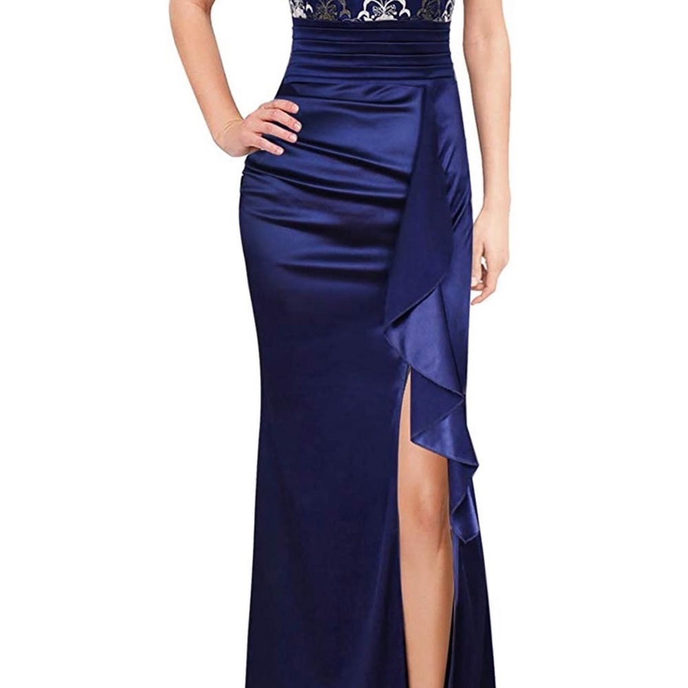 Vfshow Womens Ruched Ruffle High Slit Formal Dress